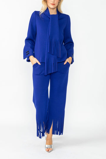 Blue Laser Cut Scarf Neck Tie Jacket